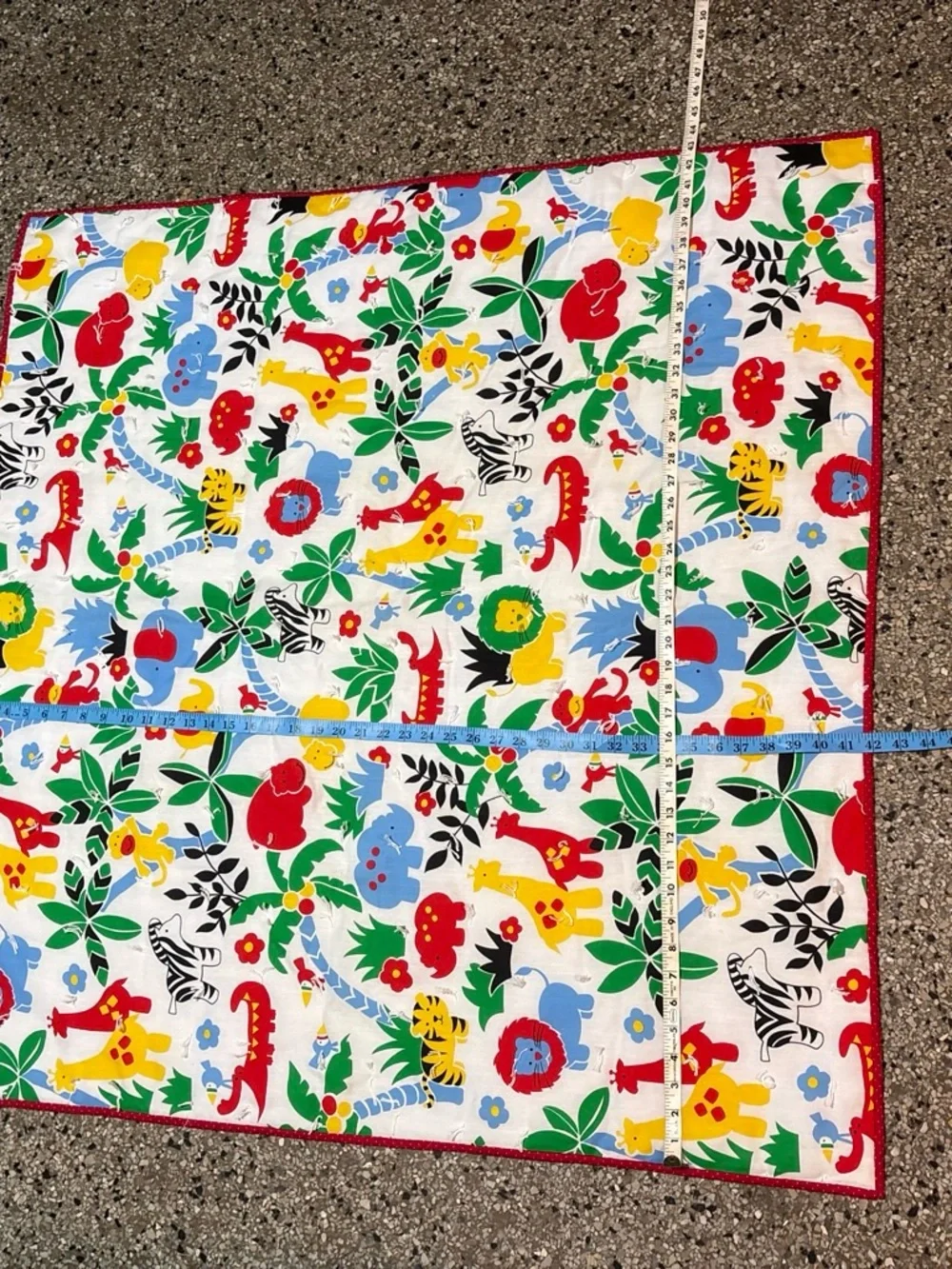 Handmade Kids Blanket jungle-themed quilt with cartoon animals and foliagel